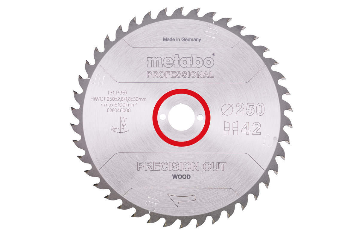 Lame de scie circulaire Metabo Precision Cut pour bois 250x30 mm 42 dents 15° pour scies à table et scies à onglet