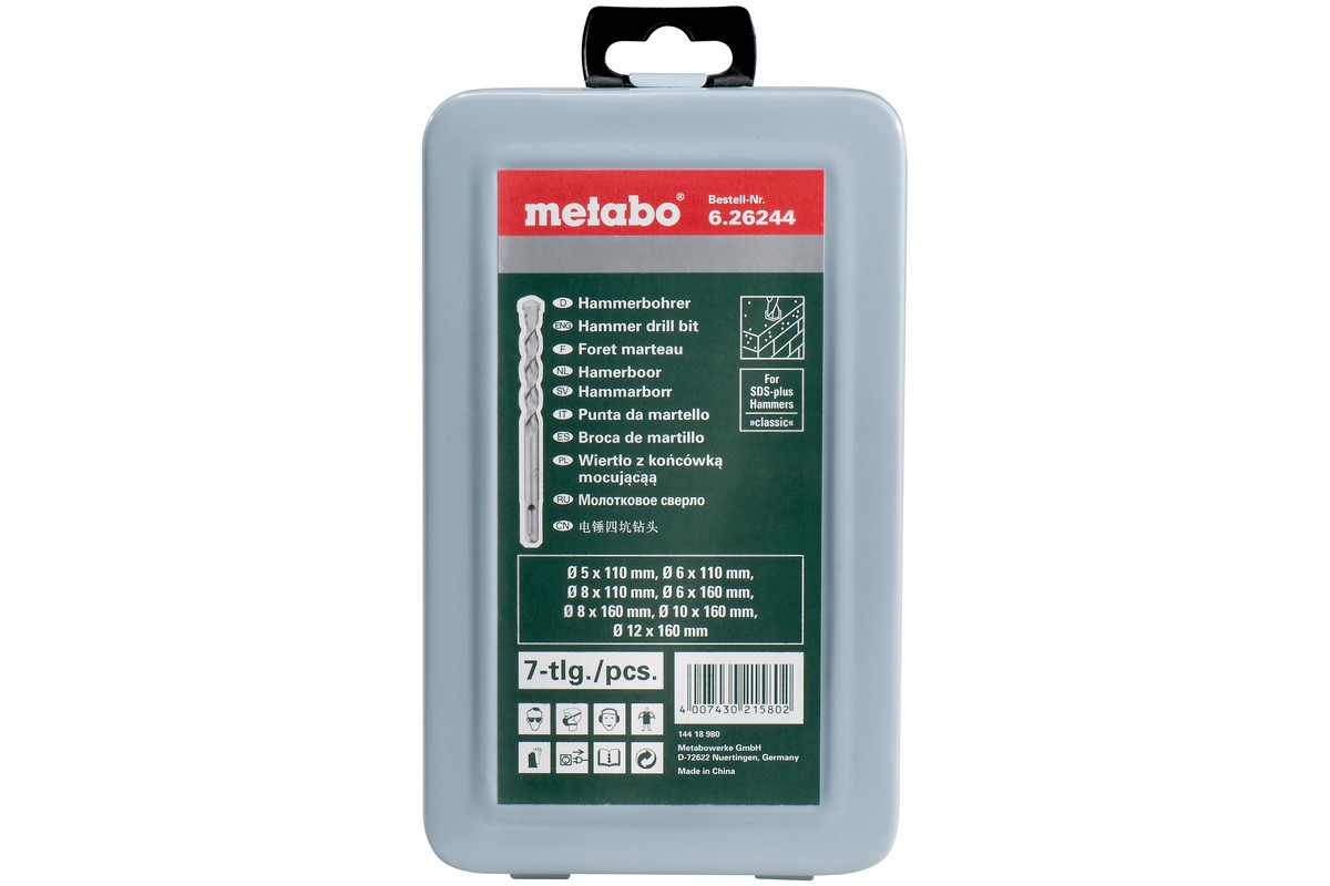Metabo jeu de mèches SDS-plus Classic Ø 5, 6, 8 mm, L=110 mm / Ø 6, 8, 10, 12 mm L=160 - Set 7 pièces