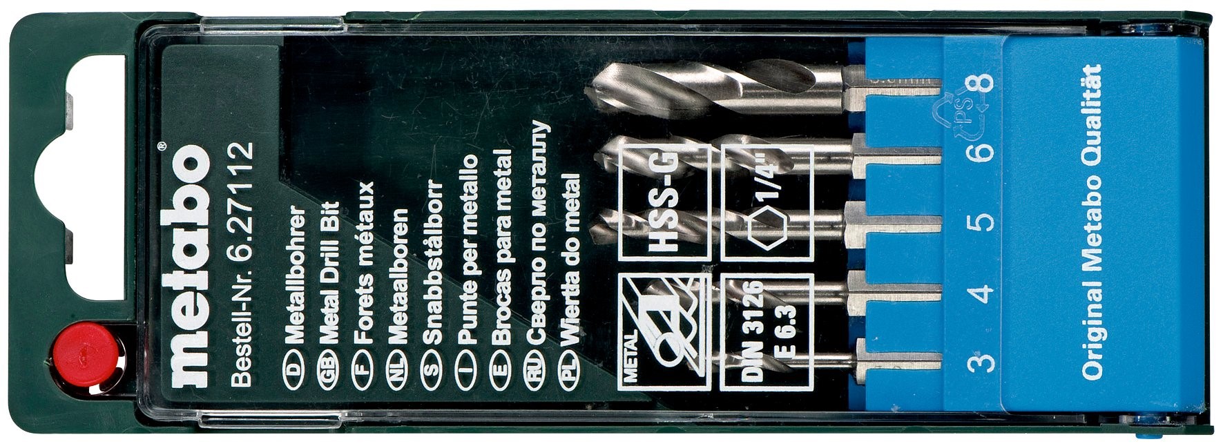 Metabo HSS-G Jeu de mèches en cassette E 6.3 - 5 pièces