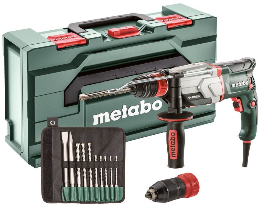 Marteau perforateur combiné Metabo SDS-Plus UHE 2660-2 avec set de forets et burins SDS-Plus dans valise