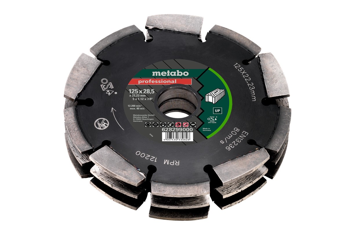 Fraise diamant Metabo 3 segments 125x28,5x22,23 mm, professionnelle, UP, universelle