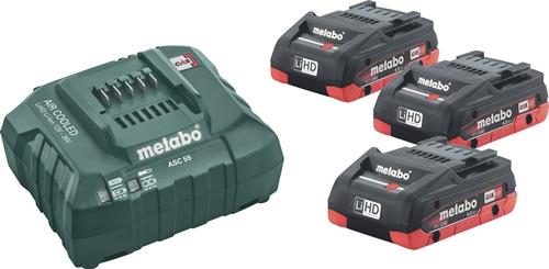 Set de base Metabo 3 batteries LiHD 18 V 4,0 Ah + chargeur ASC55 en boîte