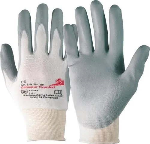 Gants Honeywell Camapur Comfort 619+ taille 6 blanc/gris en polyamide avec revêtement PUR, norme EN 388 catégorie II