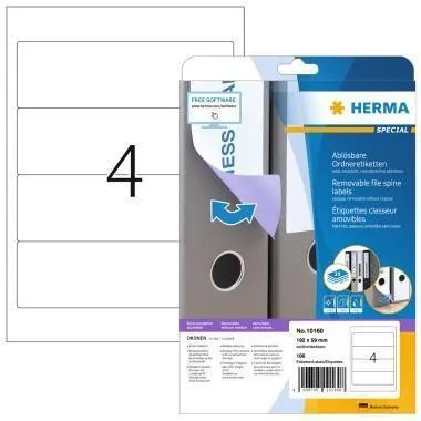 Étiquette pour classeur HERMA 10160 court/large autocollante amovible blanc 100 pcs. — lot de 100 pièces
