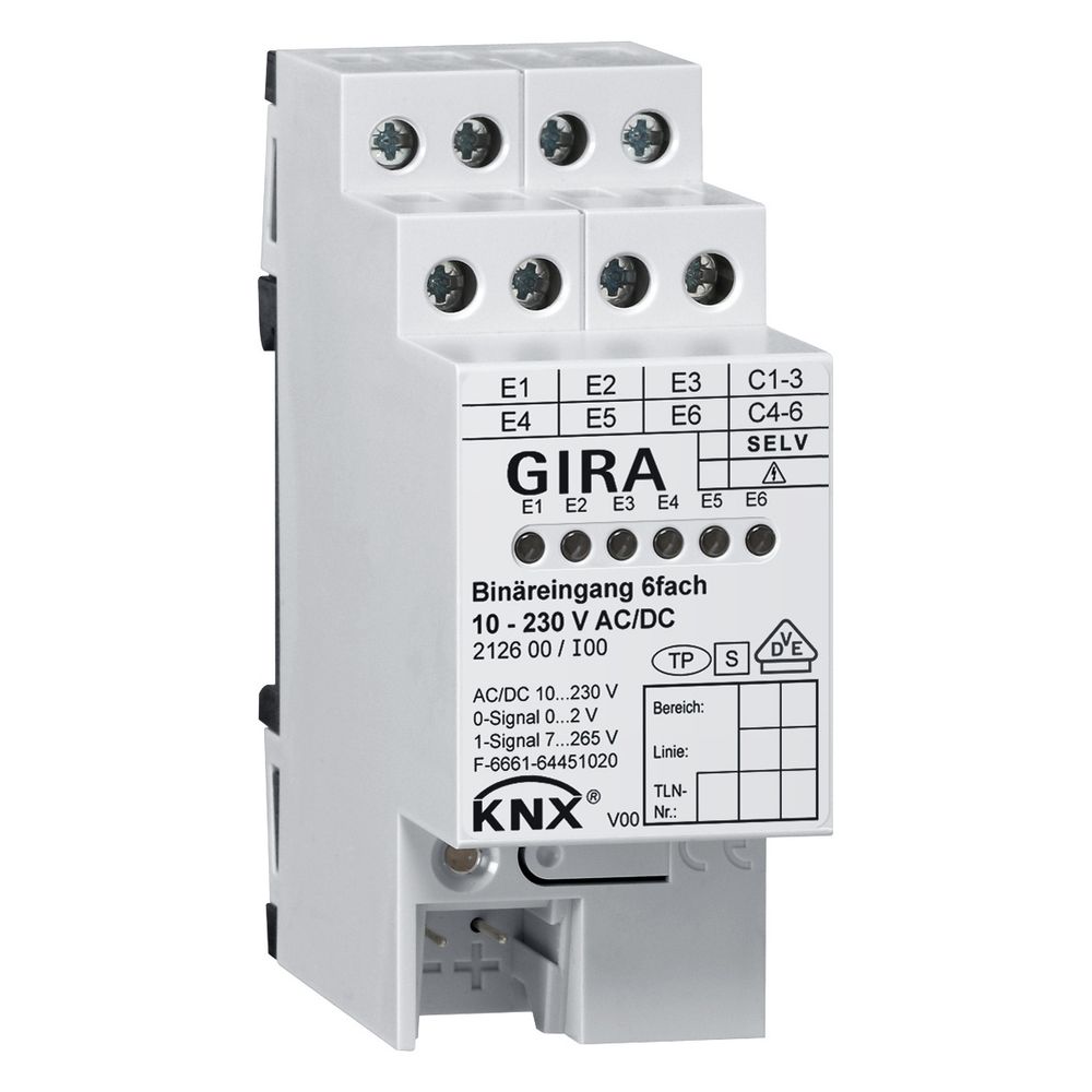 Gira 212600 Entrée binaire KNX 6 voies 10 – 230 V AC/DC