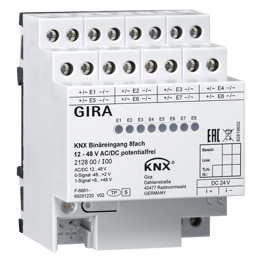Entrée binaire 8 voies Gira KNX REG 12-48V AC/DC