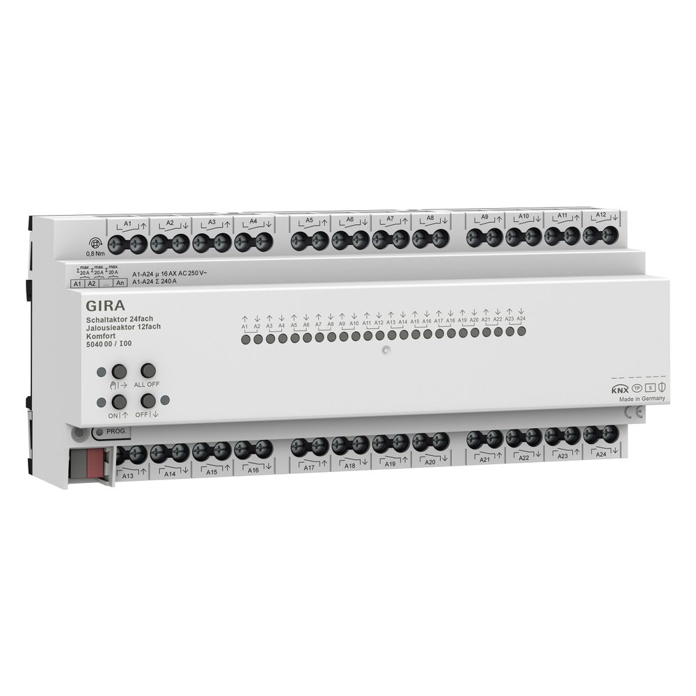 Actionneur de commutation/volets roulants Gira 24f/12f 16 A REG, KNX Secure, 504000