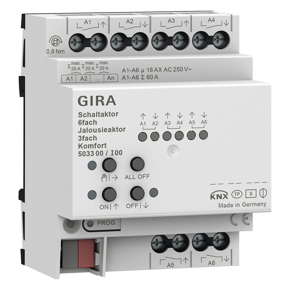 Gira 503300 Actionneur KNX 6 canaux 16 A / Actionneur stores 3 canaux 16 A Comfort