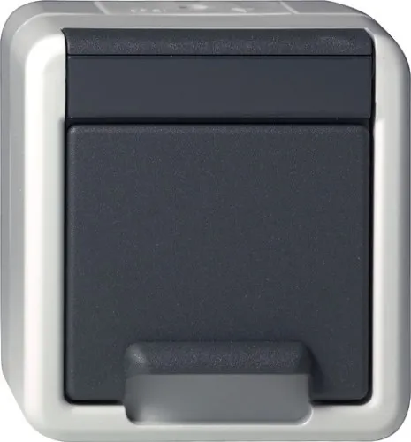 Prise de courant à obturateur Gira WG AP, 16 A, 250V, Thermoplastique, Gris, 444030