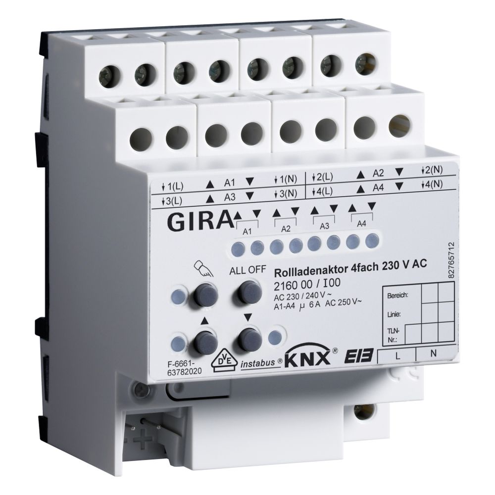Gira 216000 Actionneur volets roulants KNX 4 canaux 230 V AC avec commande manuelle