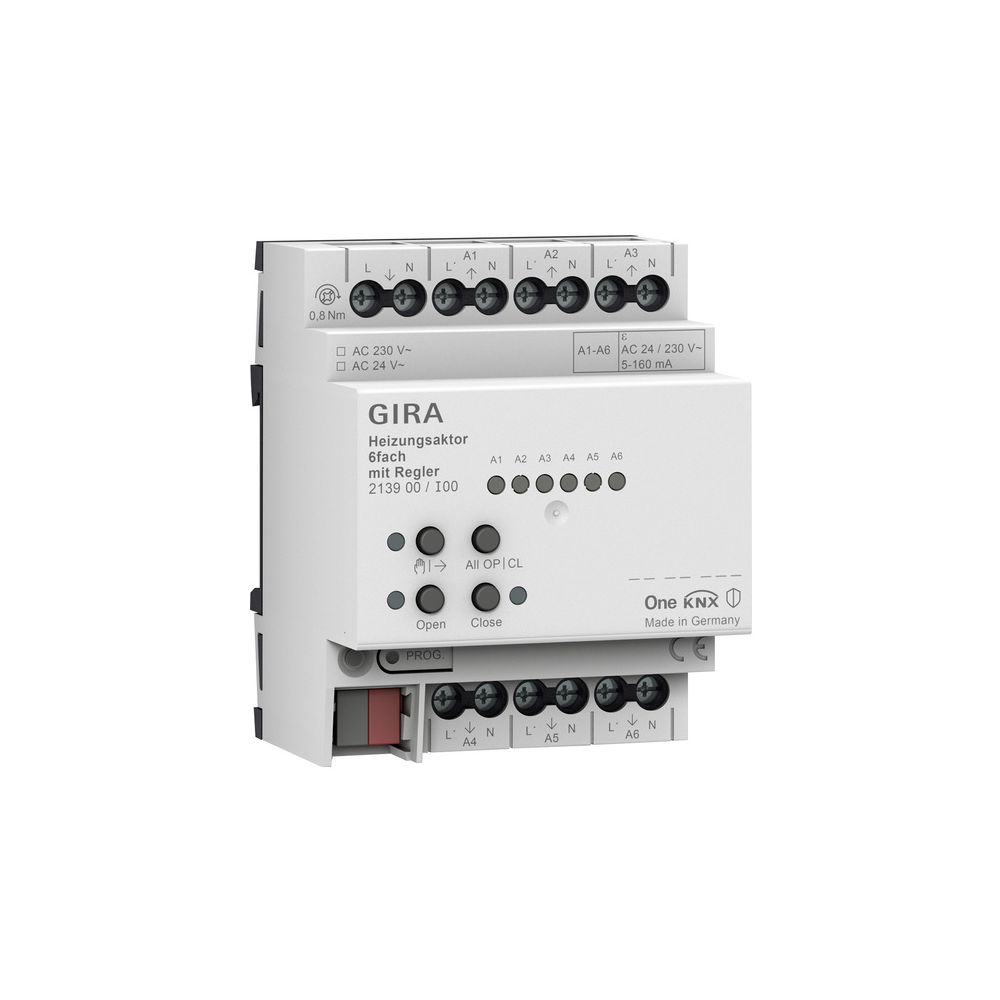 Gira 213900 Actionneur de chauffage KNX (REG) 6 voies avec régulateur pour Gira One et KNX