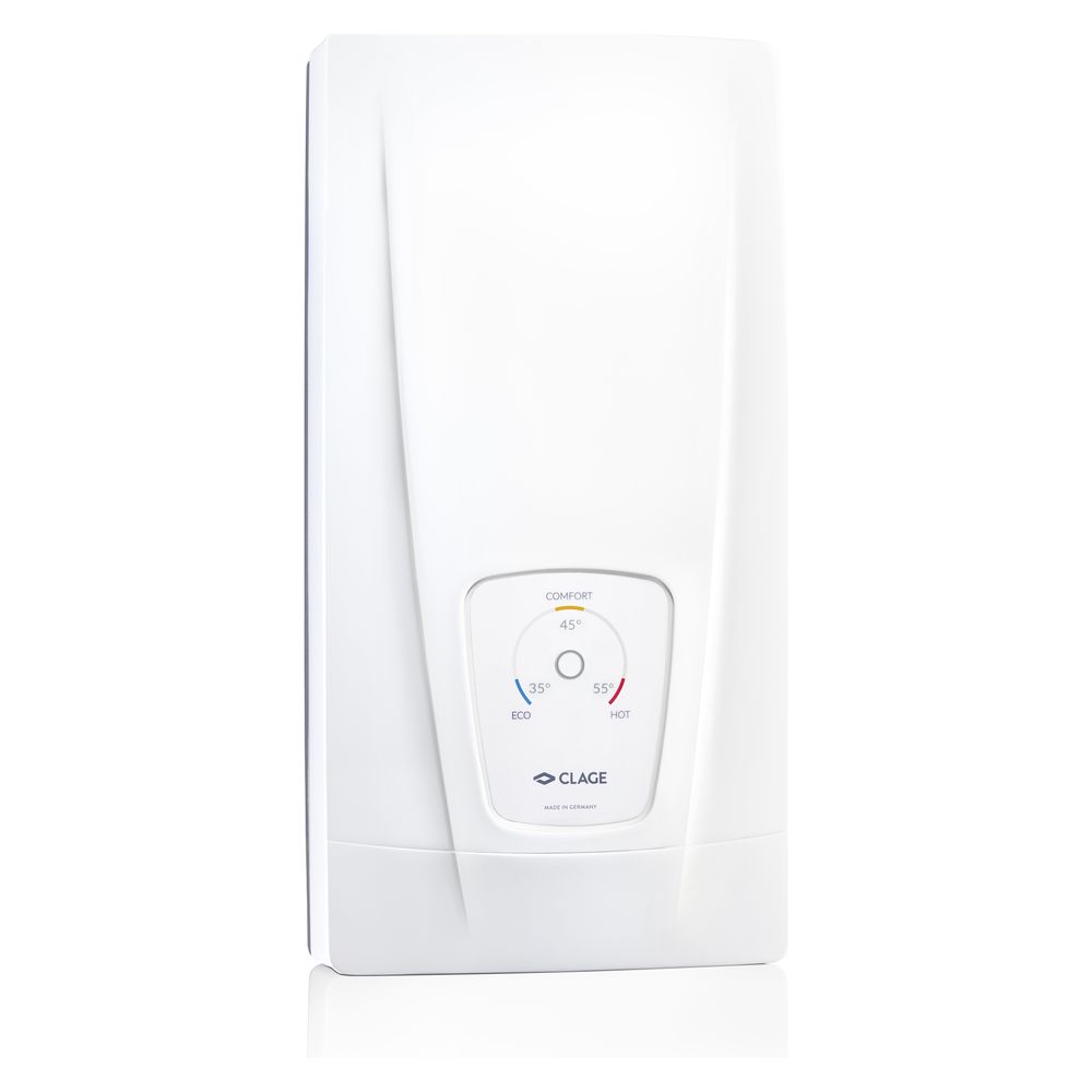 Chauffe-eau instantané CLAGE DLX Next 21 kW 400 V débit max. 10,7 l/min choix de température 35/45/55 °C avec panneau de commande à une touche, TTC, IES