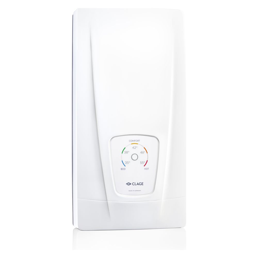 Chauffe-eau instantané CLAGE DCX Next 18-27 kW 400 V débit réglable 9,2-13,8 l/min MPS choix de température 35/38/42/48/55 °C