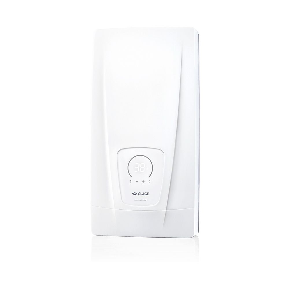CLAGE DCX Next L Chauffe-eau instantané 18/21/24/27 kW 400 V débit réglable 9,2-13,8 l/min MPS avec écran LED, TTC et IES