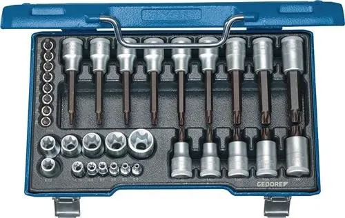 Jeu de douilles à cliquet Gedore 19 TX 20 34 pièces 1/4" + 1/2" T8-T60/E4-E24 — lot de 34