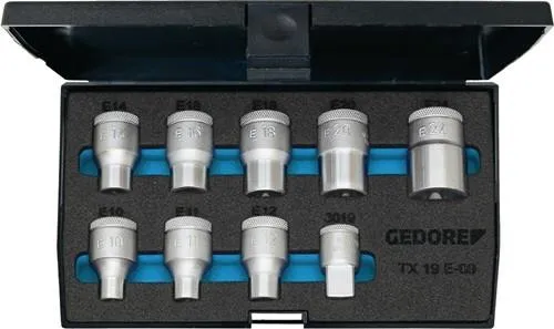 Jeu de douilles TX Gedore TX 19 E-09 9 pièces 1/2 pouce E10-E24 — lot de 9
