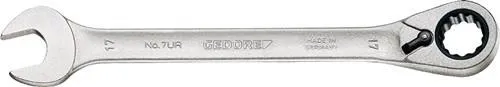 Clé à fourche et à cliquet Gedore 7 UR SW 12 mm L. 170 mm réversible, côté anneau à 13°