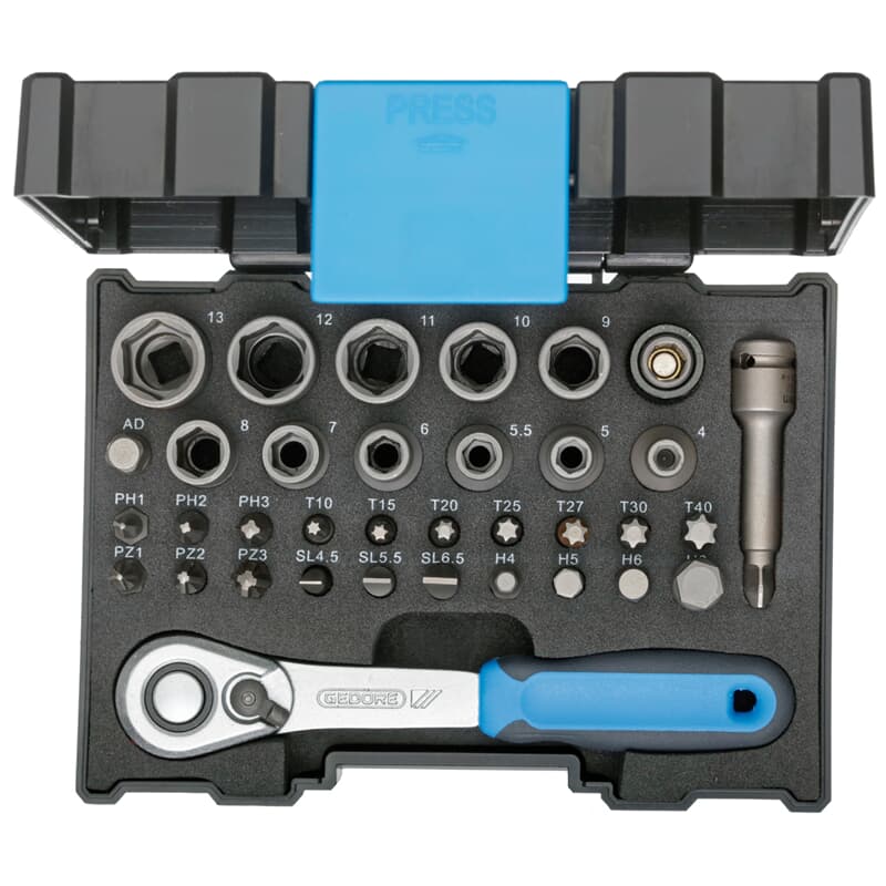 Gedore Boîte de clés à douille et cliquet 1/4" 35 pièces