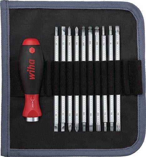 Tournevis à lames interchangeables Wiha SYSTEM 6 - Set mixte 12 pièces avec pochette enroulable