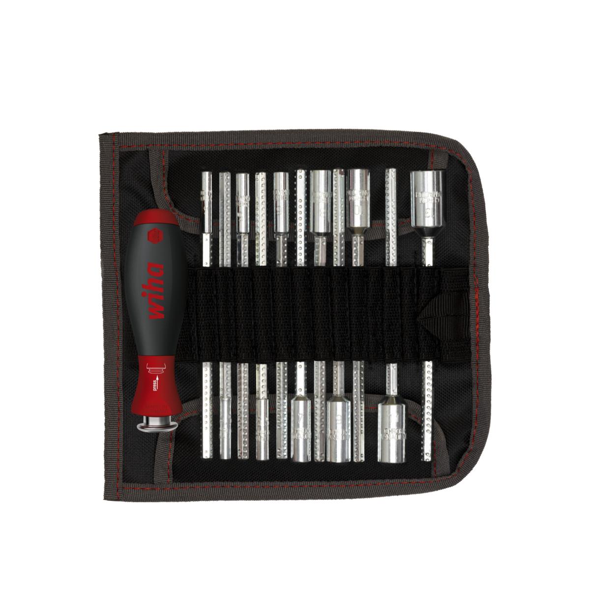 Jeu de tournevis à lames interchangeables Wiha SYSTEM 6 à six pans - Clé à douille 13 pièces avec sac roulant