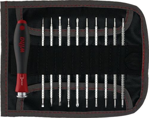 Wiha Tournevis à lames interchangeables SYSTEM 4, set 12 pièces, avec pochette roulante (27820)