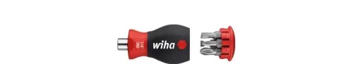 Tournevis Wiha avec magasin de bits magnétique fente, Pozidriv avec 6 bits, version courte, 1/4"