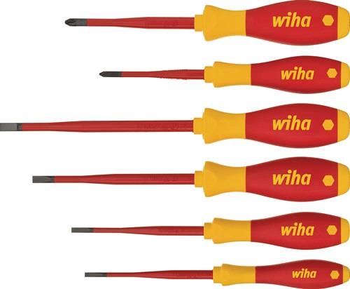 Jeu de tournevis Wiha SoftFinish® electric slimFix à fente et cruciforme, set 6 pièces