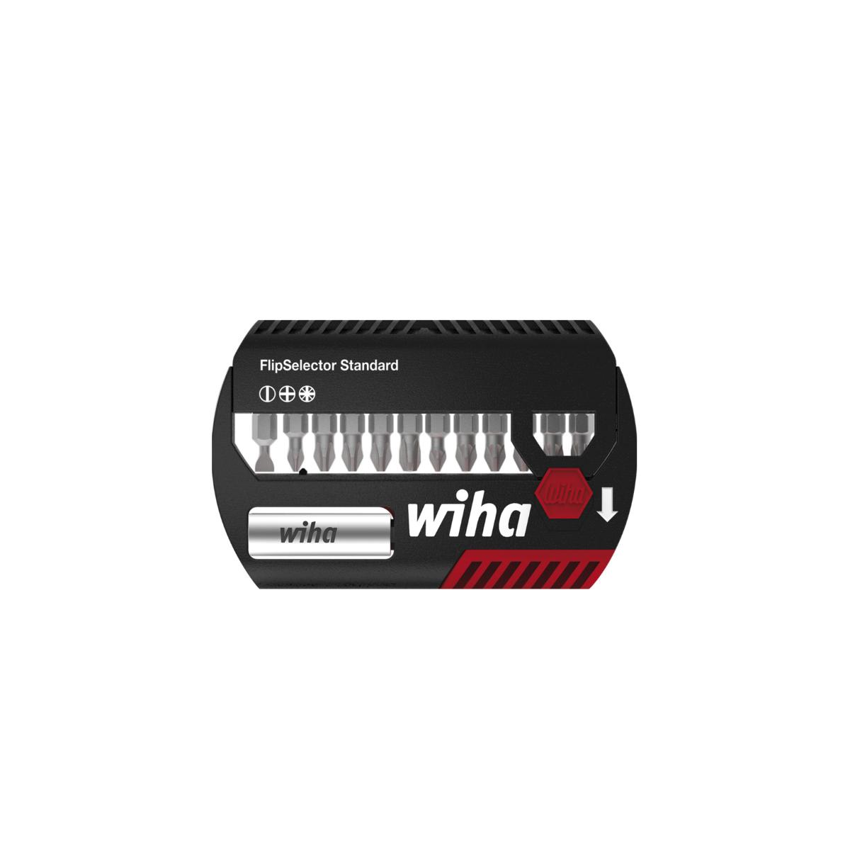Jeu de mèches Wiha FlipSelector Standard 25 mm Fente, Phillips, Pozidriv 14 pièces Set 1/4" C6,3 avec clip de ceinture