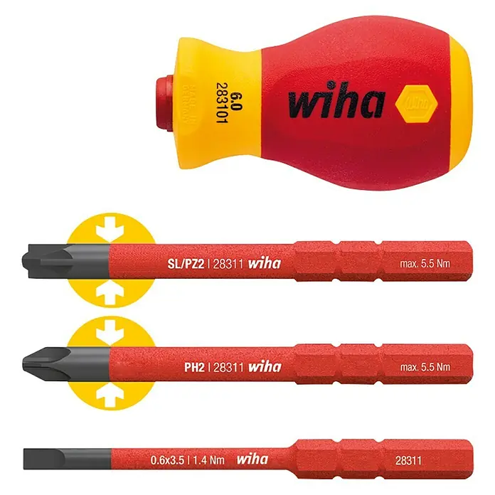 Tournevis avec porte-embouts slimVario® electric Stubby 4 pièces avec slimBits de Wiha