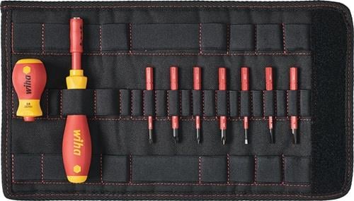 Set de tournevis et embouts slimVario Wiha Schlitz, Phillips, Pozidriv 10 pièces avec étui pliant