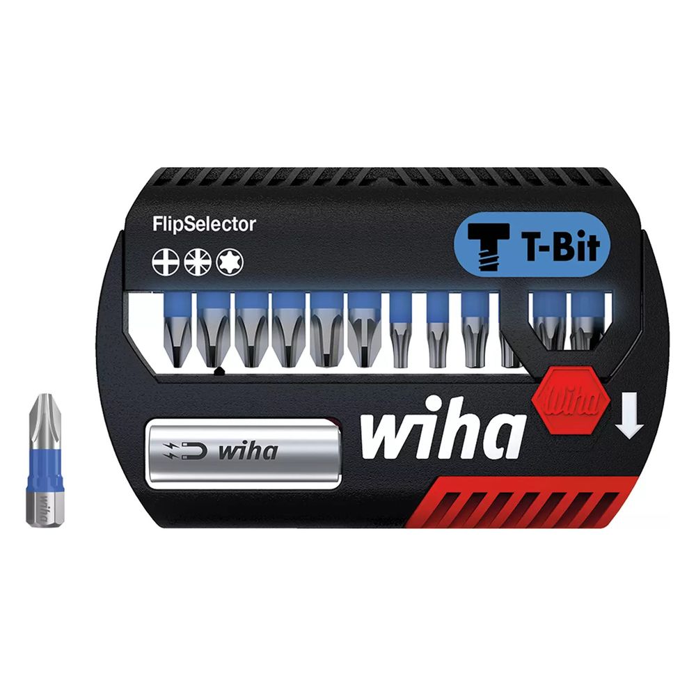 Jeu de douilles Wiha FlipSelector T-Bit 25 mm Phillips, Pozidriv, TORX - 14 pièces 1/4" C6,3