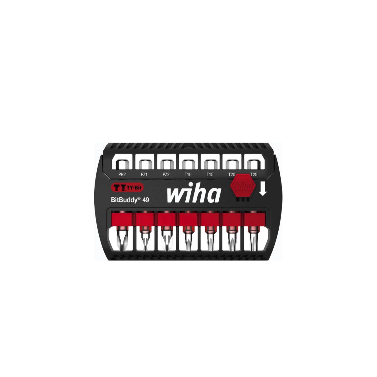 Set de mèches Wiha BitBuddy TY-Bit 49 mm Phillips, Pozidriv, TORX 7 pièces Set 1/4" E6,3