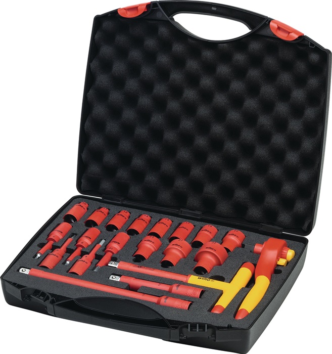 Wiha Jeu de cliquets à basculement electric 1/2 pouce 20 pièces avec bouton-poussoir et sécurité à bille avec sacoche
