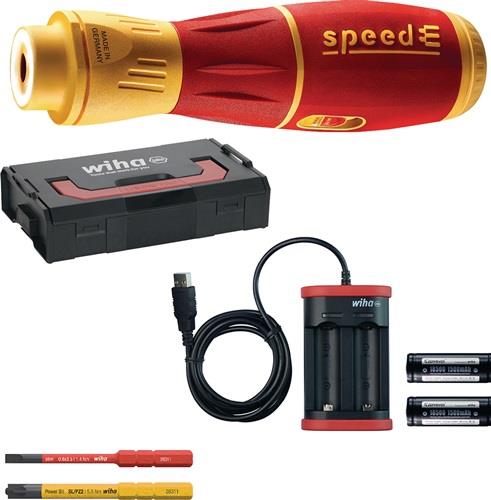 Tournevis électrique Wiha speedE II electric 7 pièces avec slimBits, piles et chargeur USB dans L-Boxx Mini