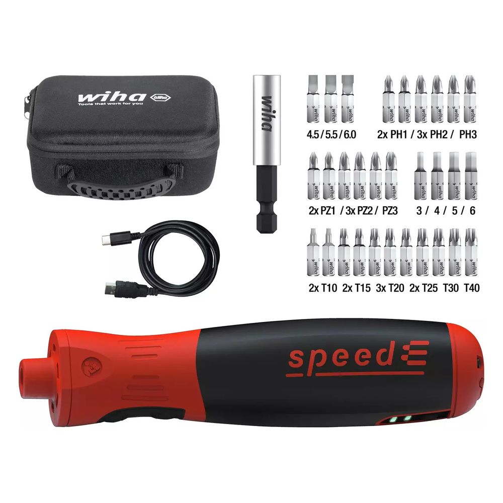 Tournevis électrique Wiha speedE PocketDrive avec boîte de bits et pochette