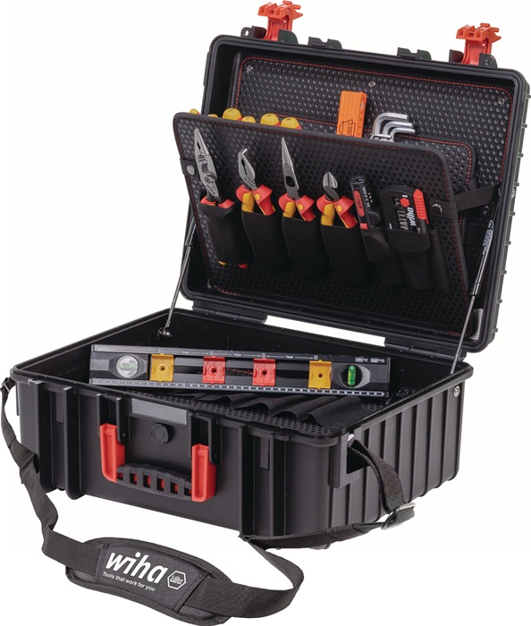 Wiha mallette à outils XL 2 electric 41 pcs I Mallette à outils complète pour électriciens I Mallette avec outils I Boîte à outils avec équipement pour électriciens I Avec bandoulière