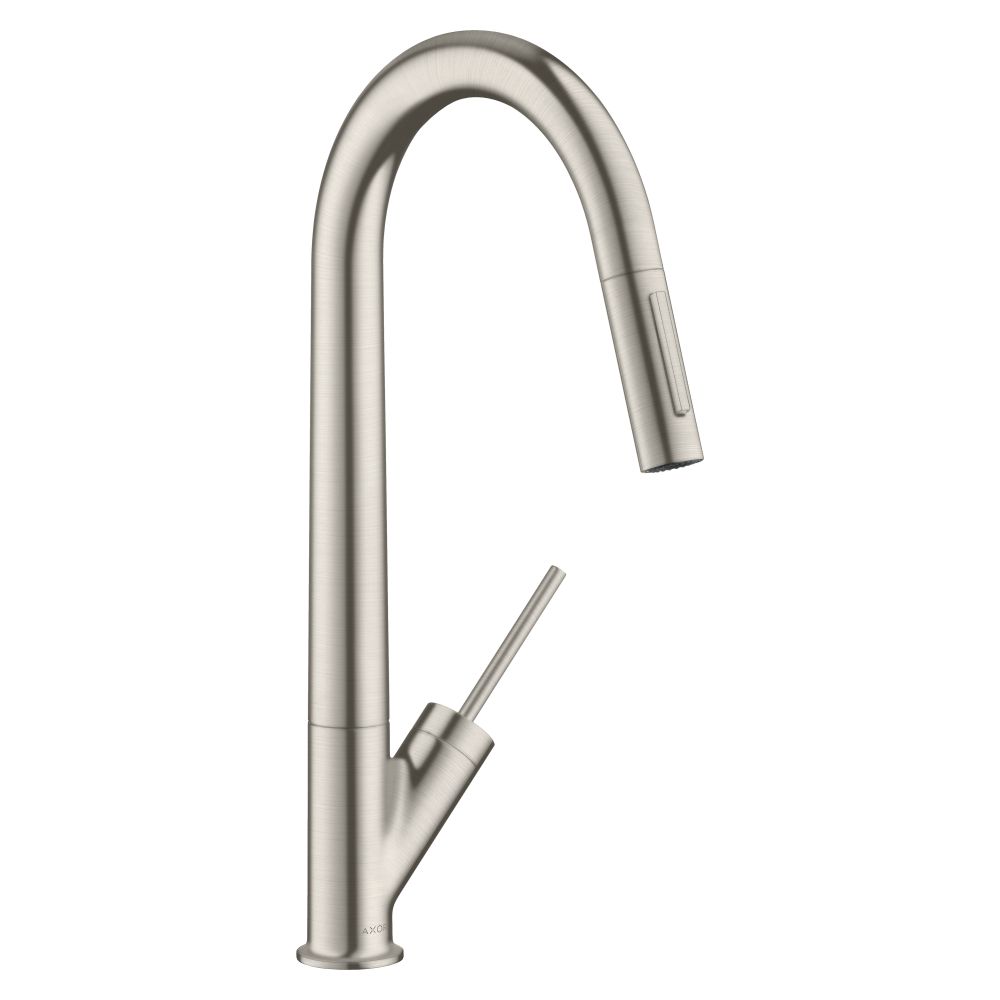 Mitigeur de cuisine monocommande Hansgrohe AXOR Starck avec douchette extractible ComfortZone 270, finition acier brossé