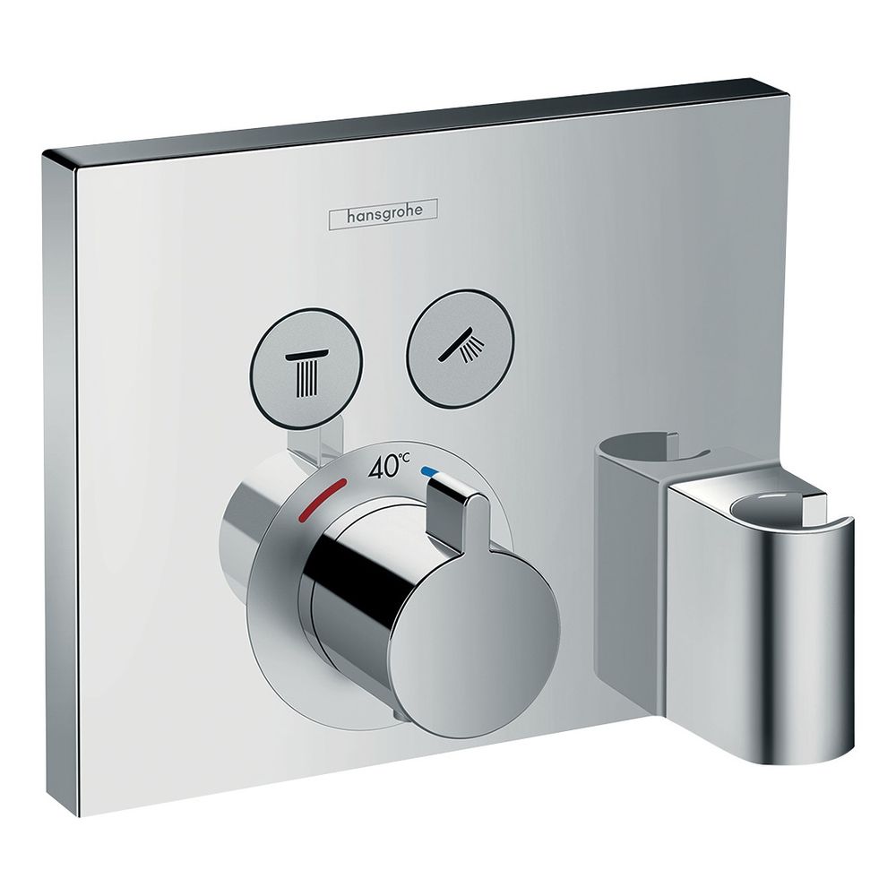 Thermostat Hansgrohe Shower Select encastré chromé pour 2 consommateurs avec raccordement flexible et support de pommeau de douche