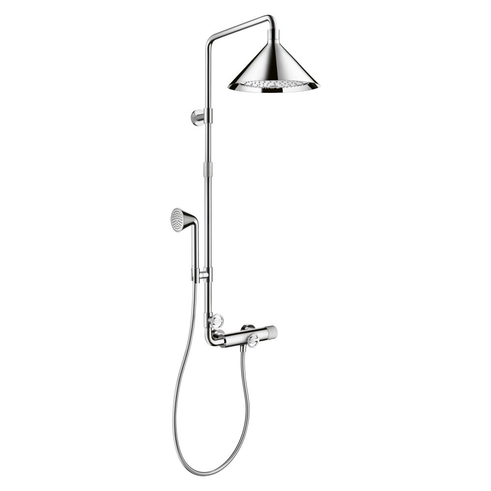 Colonne de douche Hansgrohe AXOR Showers/Front, mitigeur thermostatique, pommeau 240 mm, 21 l/min, 2 jets, DN 15, Chromé