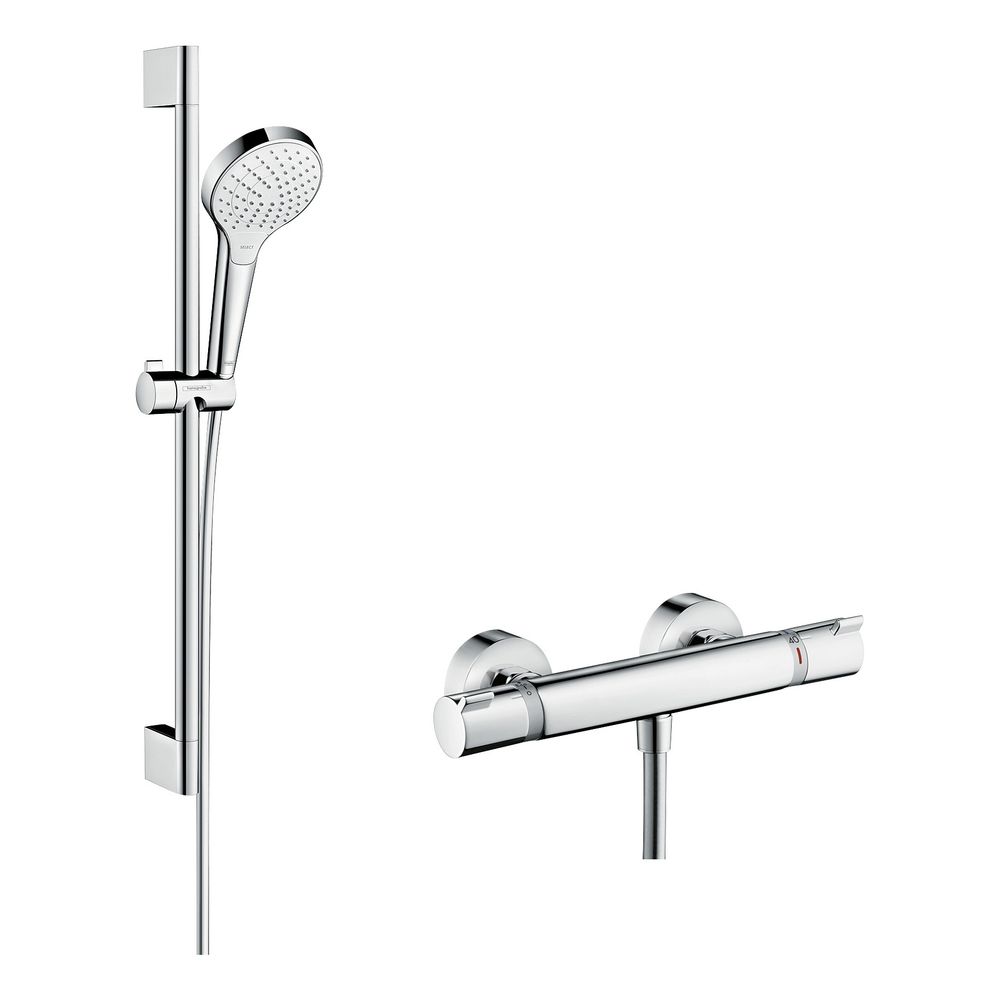 Système de douche Hansgrohe Croma Select S à encastrer Vario avec barre de douche 650 mm et mitigeur thermostatique Ecostat Comfort, blanc/chromé