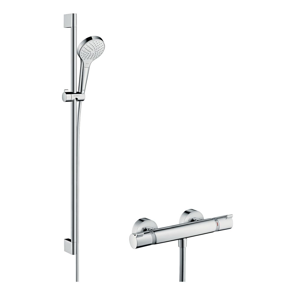 Système de douche Hansgrohe Croma Select S à encastrer Vario avec barre de douche 900 mm et mitigeur thermostatique Ecostat Comfort, blanc/chromé