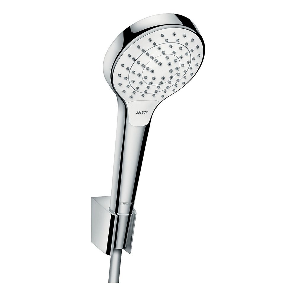 Set de support de douche Hansgrohe Croma Select S 110 mm 14,7 l/min Vario avec flexible 1,25 m, Blanc/Chromé