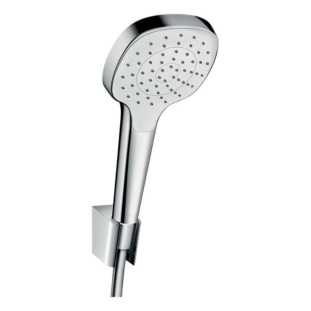 Set de douche Hansgrohe Croma Select E avec support 110 mm, jet unique/porter 16 l/min avec flexible de douche 1,25 m blanc/chrome