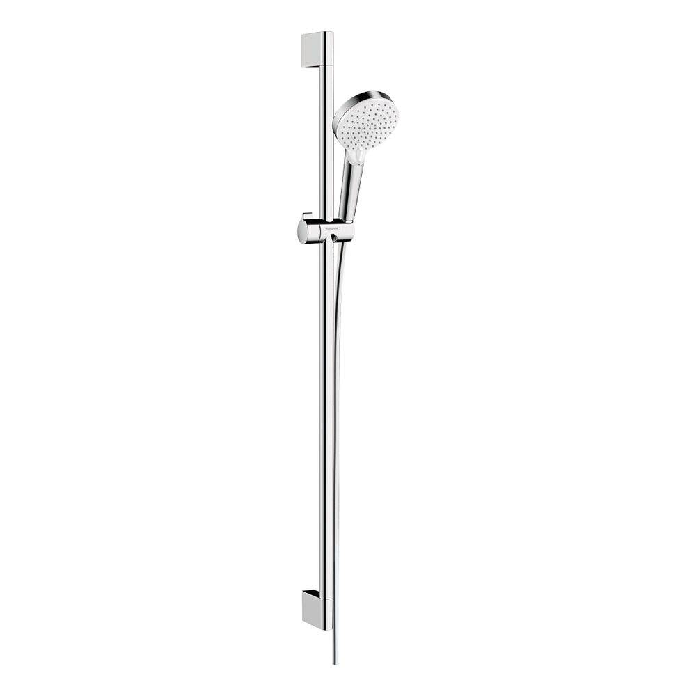 Hansgrohe Set de douche Crometta 100 mm, 6,7 l/min, Vario EcoSmart, barre de douche 90 cm, blanc/chrome