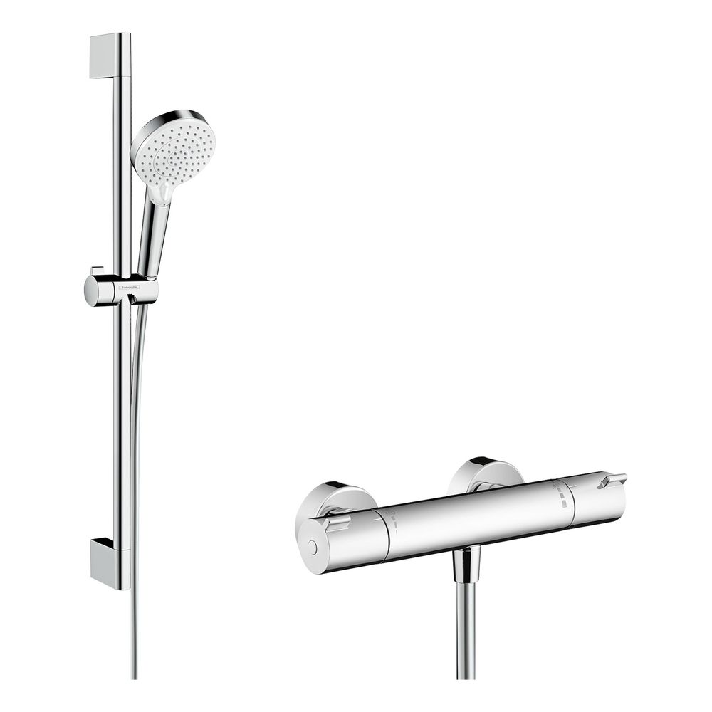 Hansgrohe Système de douche Crometta encastré Vario avec mitigeur Ecostat 1001 CL, barre de douche 650 mm, blanc/chrome