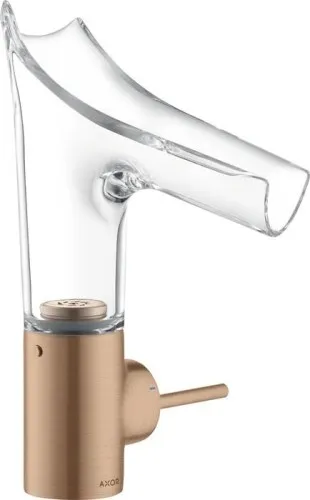 Mitigeur monocommande pour lavabo AXOR Starck V 140 avec bec en verre et évacuation - Rouge doré brossé