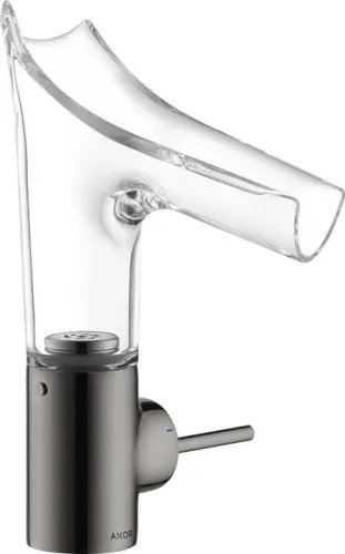 Mitigeur monocommande pour lavabo Axor Starck V DN 15 avec bec en verre et aérateur, chrome noir poli