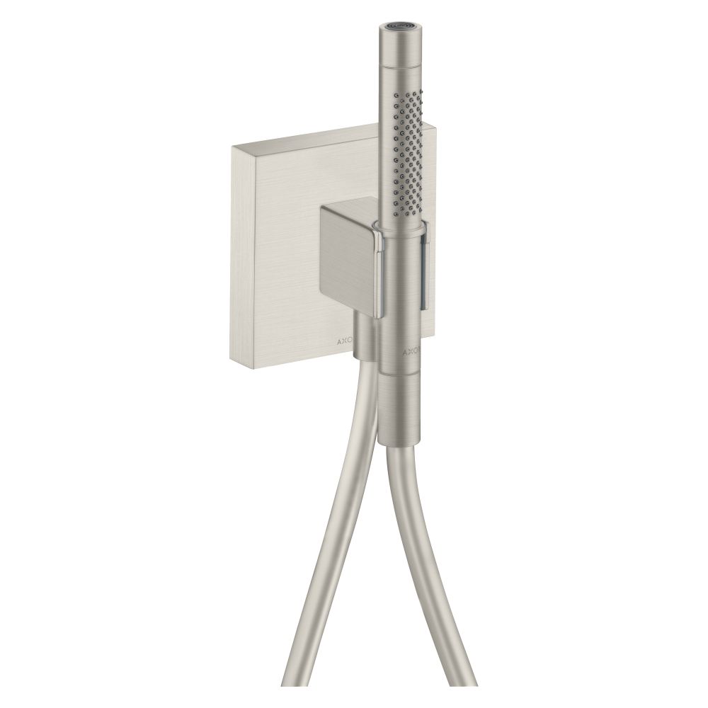 Unité de porte AXOR Starck Hansgrohe, 16,2 l/min, 120x120 mm, pommeau manuel 2jet, flexible de douche, acier inoxydable Optic