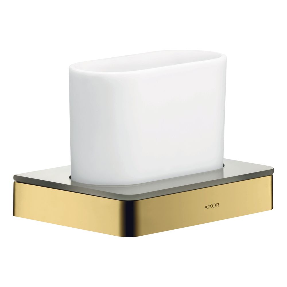 Gobelet à dents Hansgrohe AXOR Universal Softsquare, fixation murale, métal/verre, optique or poli