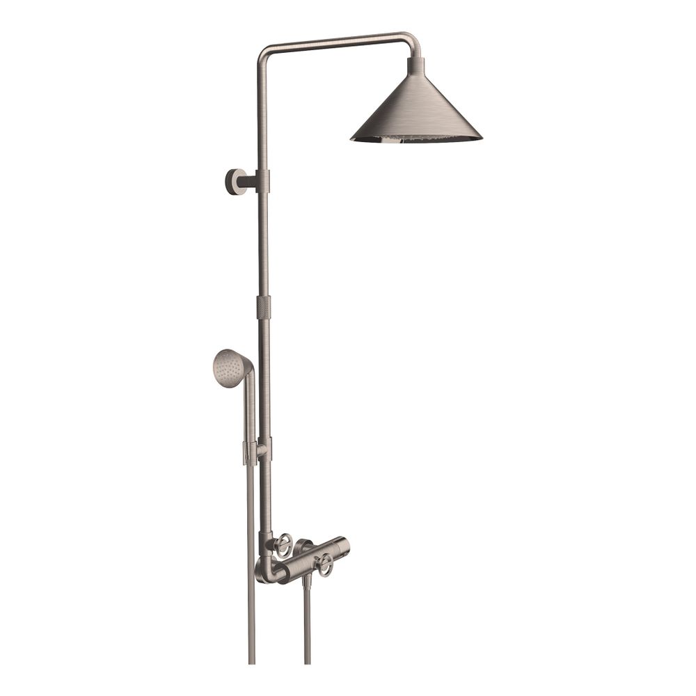 Pommeau de douche Hansgrohe AXOR Showers/Front avec colonne de douche, mitigeur thermostatique, pommeau 240 mm, 21 l/min, 2 jets, DN 15, Edelstahl Optic